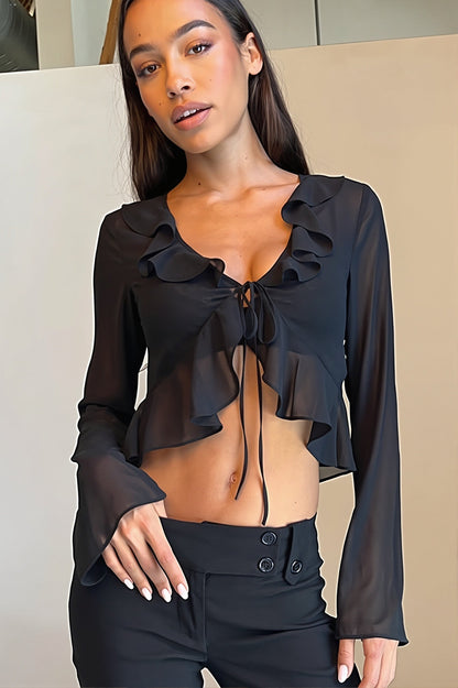 Crop-Bluse für Damen mit luftigem Schnitt und transparentem Design