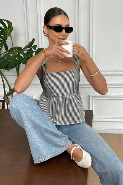 Damen Tanktop Mit Streifen Und Bindeträgern