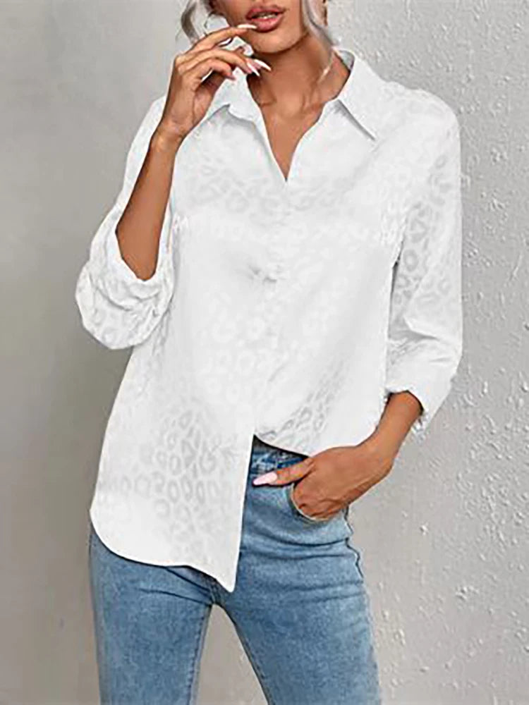 Damen Oversized Jacquard-Bluse mit Leopardenmuster