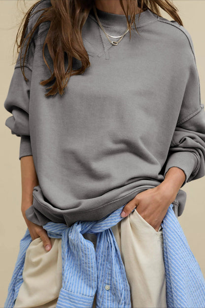 Damen Rundhals-Sweatshirt mit lockerem Schnitt, Nahaufnahme des Stoffes