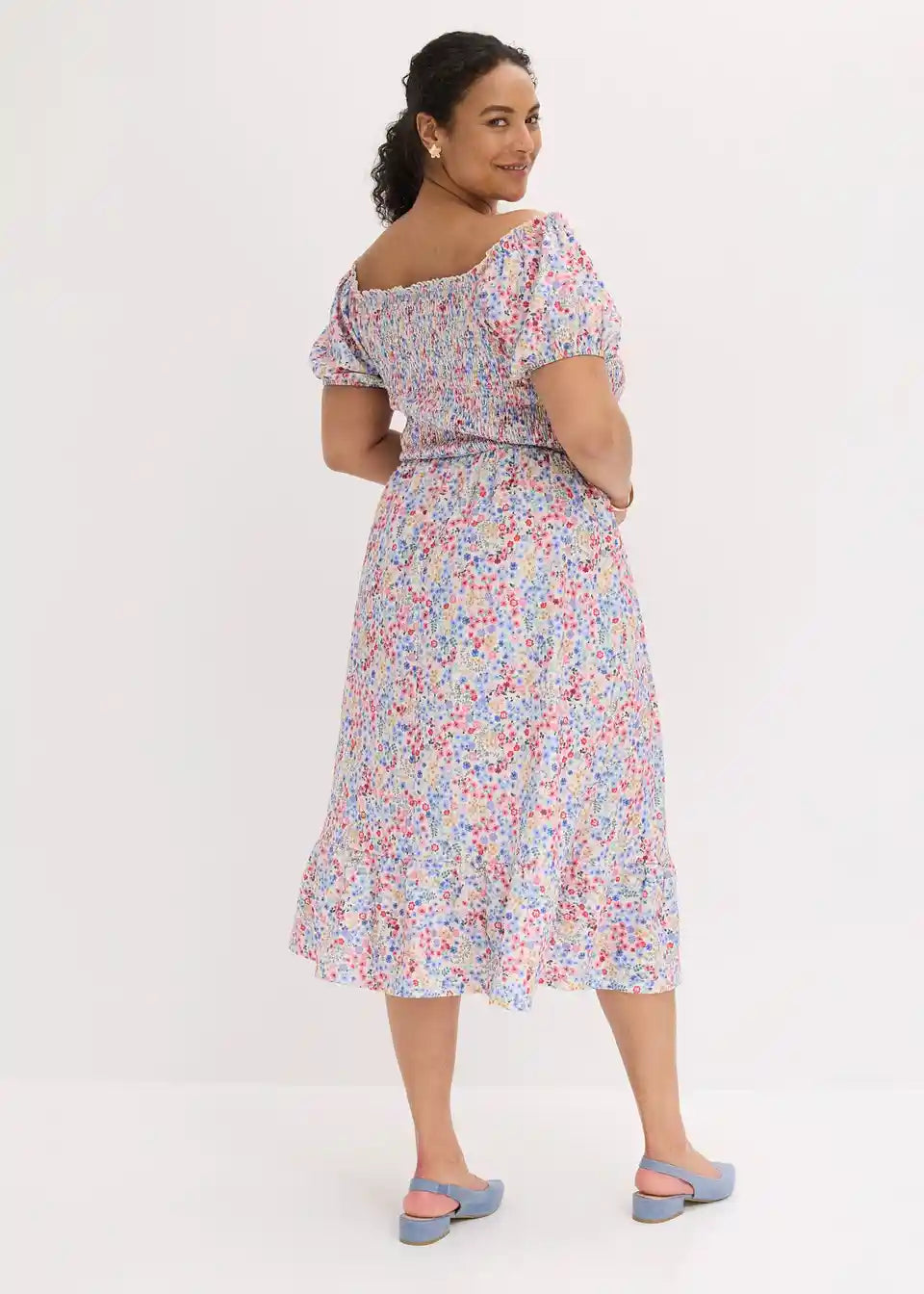 Damen Freizeitkleid in Midi-Länge mit floralem Allover-Muster