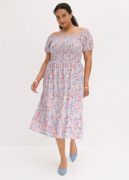 Sommerliches Damenkleid mit Off-Shoulder-Design und fließender Silhouette