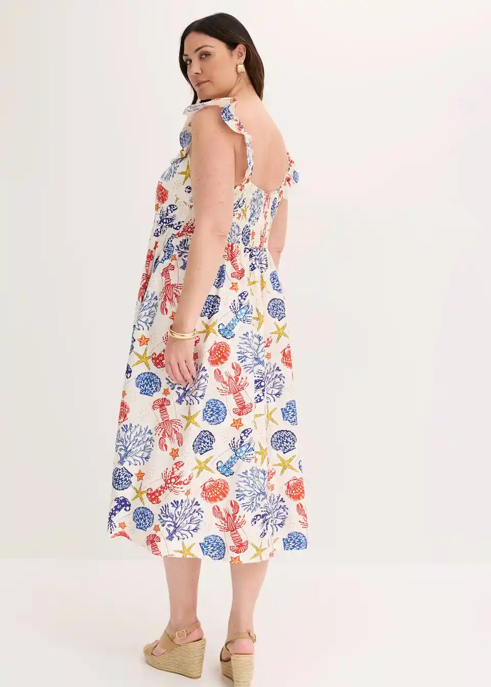 Locker geschnittenes Damenkleid mit Meerestier-Print für Urlaub und Strand