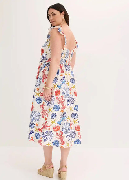 Locker geschnittenes Damenkleid mit Meerestier-Print für Urlaub und Strand