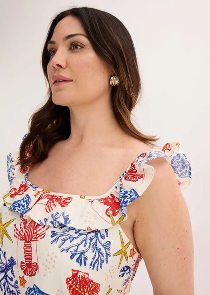 Maxikleid für Damen mit sommerlichem Meerestier-Print für den Urlaub
