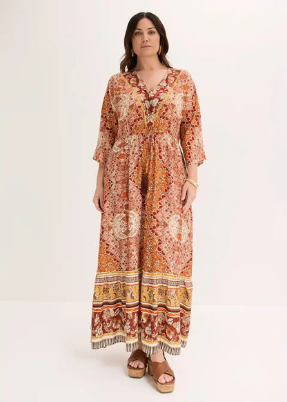 Boho Maxikleid für Damen mit weitem Schnitt und gemustertem Design