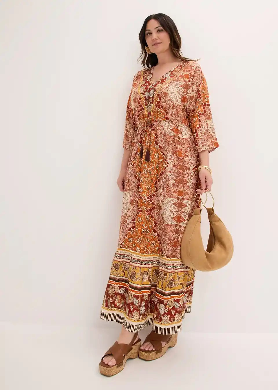 Sommerliches Damen Maxikleid mit 3/4-Ärmeln und lockerem Fall