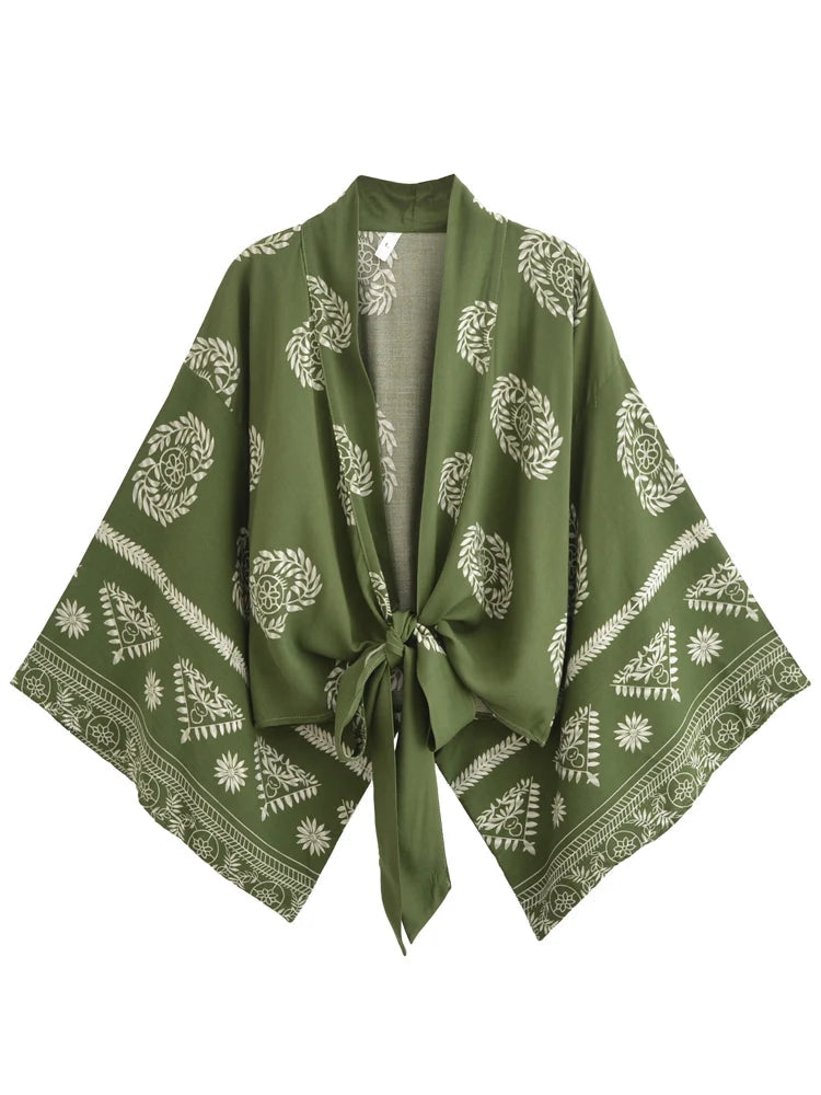 Damen Baumwolle Viskose Blumendruck Kimono Strandüberwurf