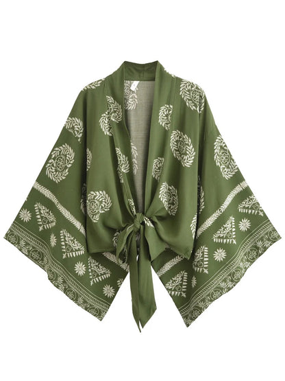 Damen Baumwolle Viskose Blumendruck Kimono Strandüberwurf