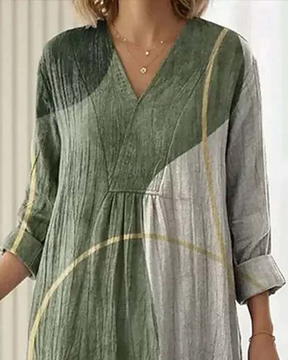 Damen Midikleid mit Farbblockmuster in kompletter Rückenansicht