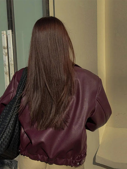 Trendige Bordeaux Lederjacke