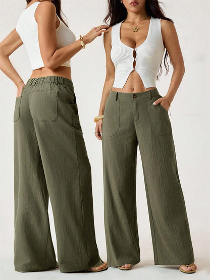 Weite Hose aus Baumwoll-Leinen-Mischung mit hoher Taille