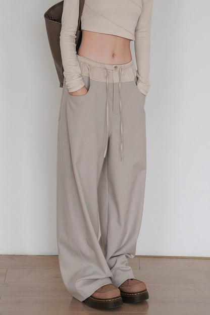 Damen-Yogahose mit weitem Bein und Colorblock-Bund in Vorderansicht