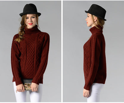 Damen Rollkragenpullover mit langen Ärmeln und Kabelstrick