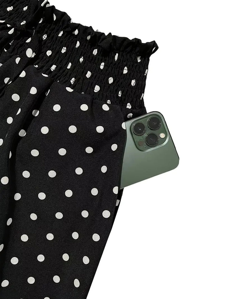 Damen weite lange Hose mit fließendem Bein und Punktmuster