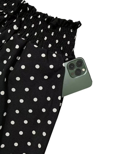 Damen weite lange Hose mit fließendem Bein und Punktmuster