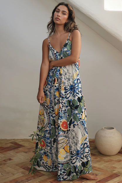 Damen Maxikleid Mit Pflanzenprint Und Lockerer Passform