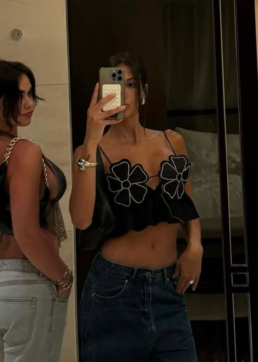Damen Schwarzes Ärmelloses Arabella Top