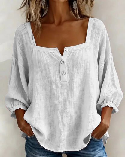 Baumwollbluse mit quadratischem Ausschnitt und langen Ärmeln
