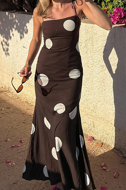 Ärmelloses Polka-Dot-Maxikleid für Damen in Rückansicht