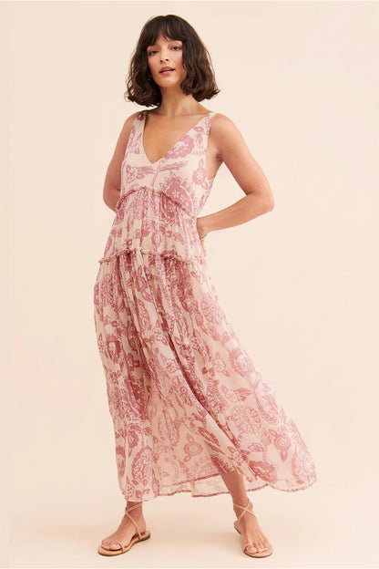 Boho Damenkleid in Maxilänge mit floralem Design, lockerer fallender Schnitt