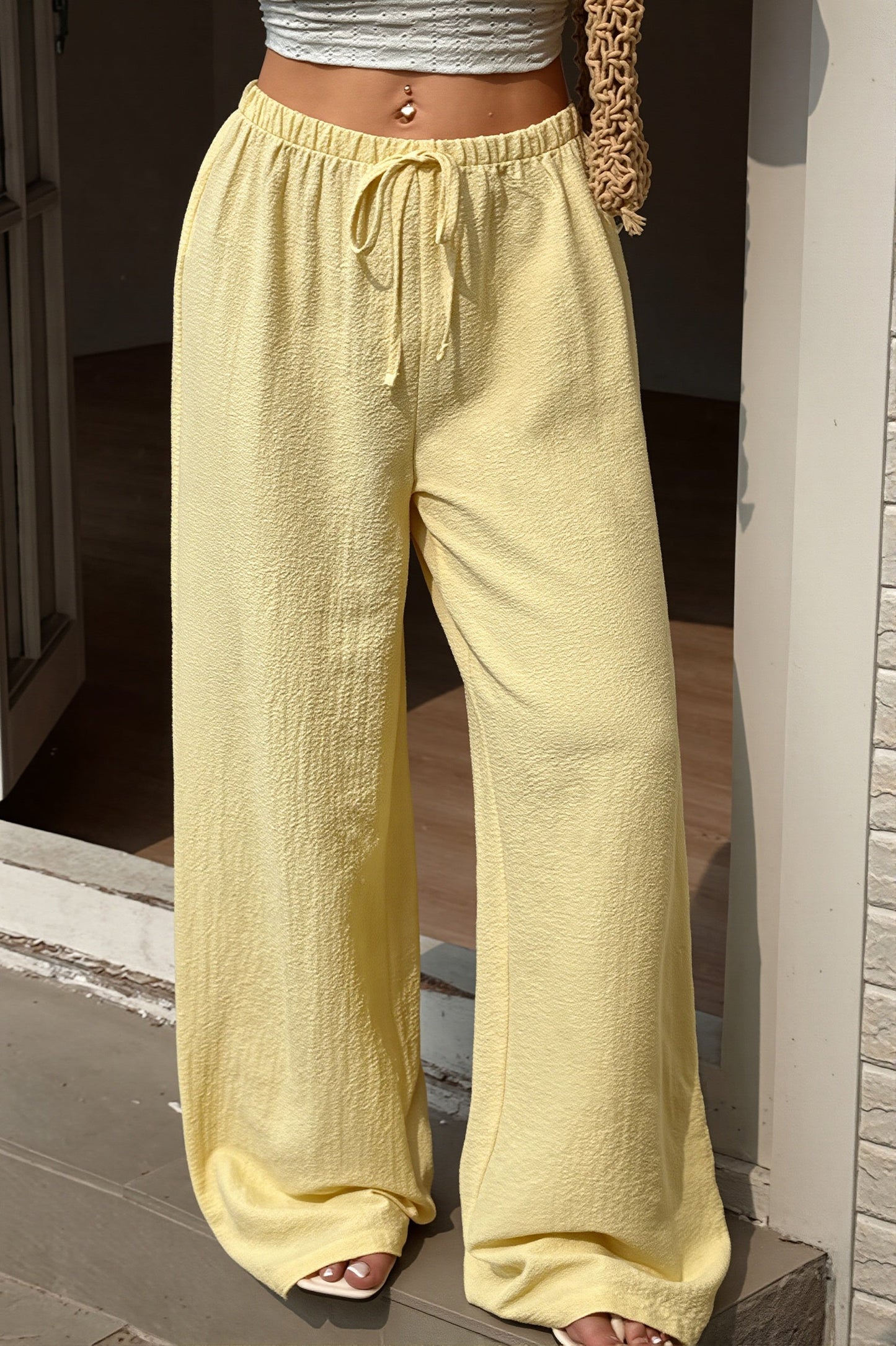 Damen Weite Hose Mit Hoher Taille In Uni