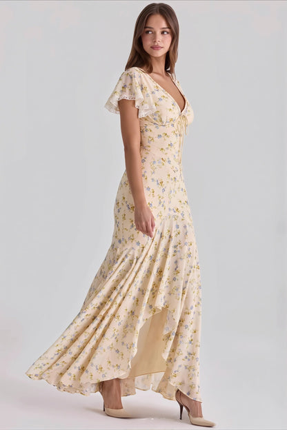 Figurbetontes Damen-Maxikleid mit Blumenprint