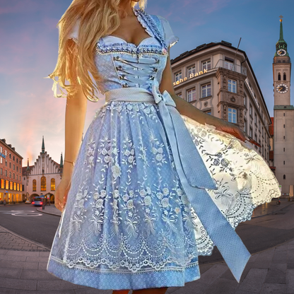 Damen-Dirndl mit Korsagen-Mieder, Midirock und passender Schürze