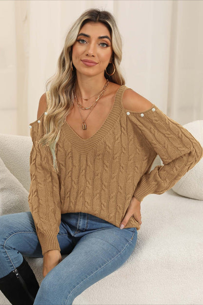 Damen Pullover Off Shoulder Mit V Ausschnitt