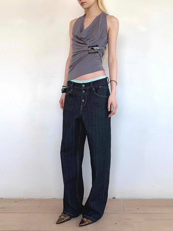Plissiertes Tanktop für Damen in Grau, Ganzansicht