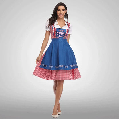Velvet Plaid Dirndl Dress Red White Blue
