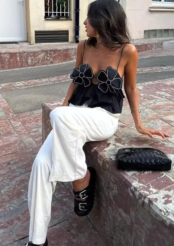 Damen Schwarzes Ärmelloses Arabella Top
