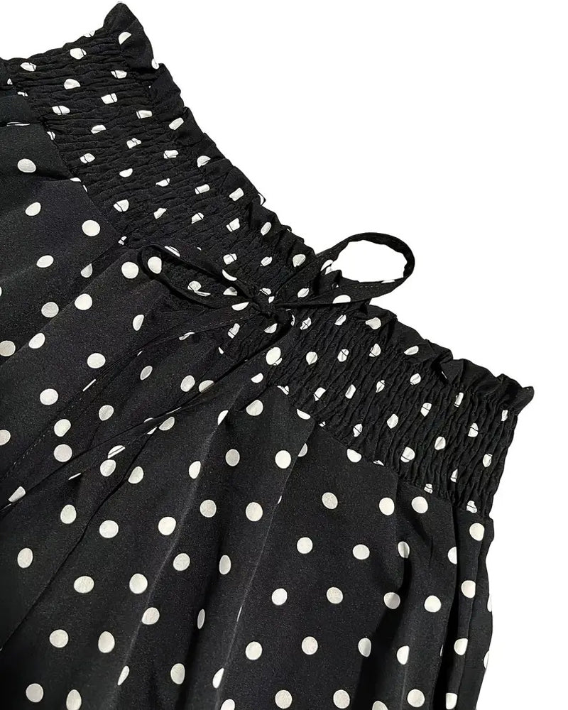 Damen weite lange Hose mit Polka Dot Print in ganzer Ansicht