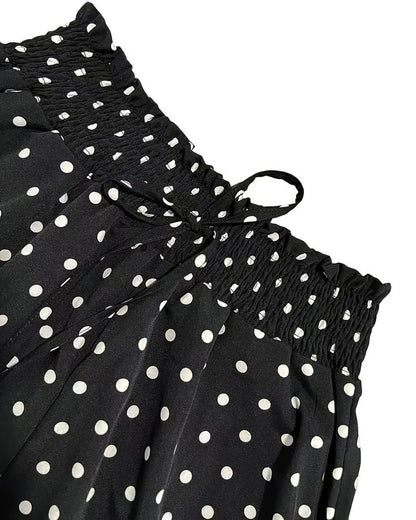 Damen weite lange Hose mit Polka Dot Print in ganzer Ansicht