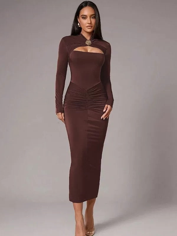 Bodycon gerafftes Midikleid Braun