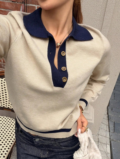 Damen Strickpullover mit Farbblock und Rollkragen, tailliert