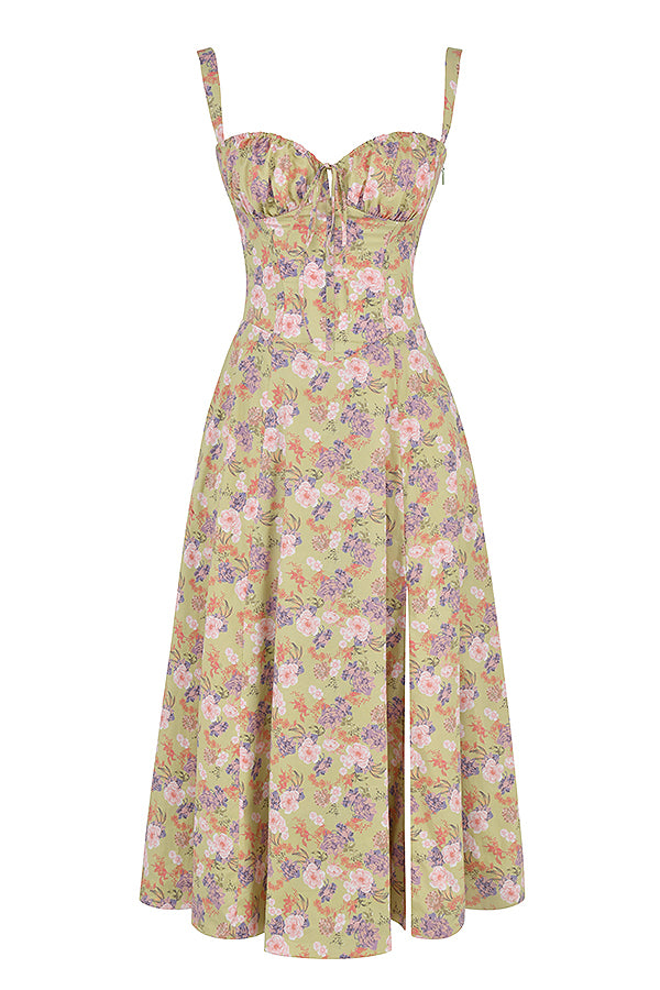 Florales Bustier-Midriff-Cutout-Bodycon-Kleid