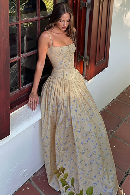 Ärmelloses Maxikleid für Damen mit floralem Muster im Vintage-Stil