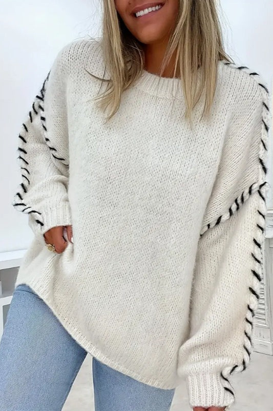 Damen-Strickpullover mit klassischem Rundhalsausschnitt und langen Ärmeln