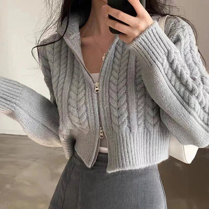 Damen Strick-Cardigan mit Reißverschluss und langen Ärmeln