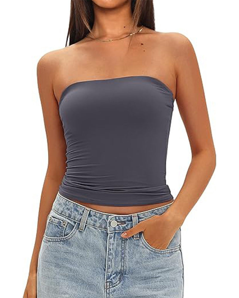 Damen Tanktop kurz und figurbetont in Uni-Farbe, Rückansicht