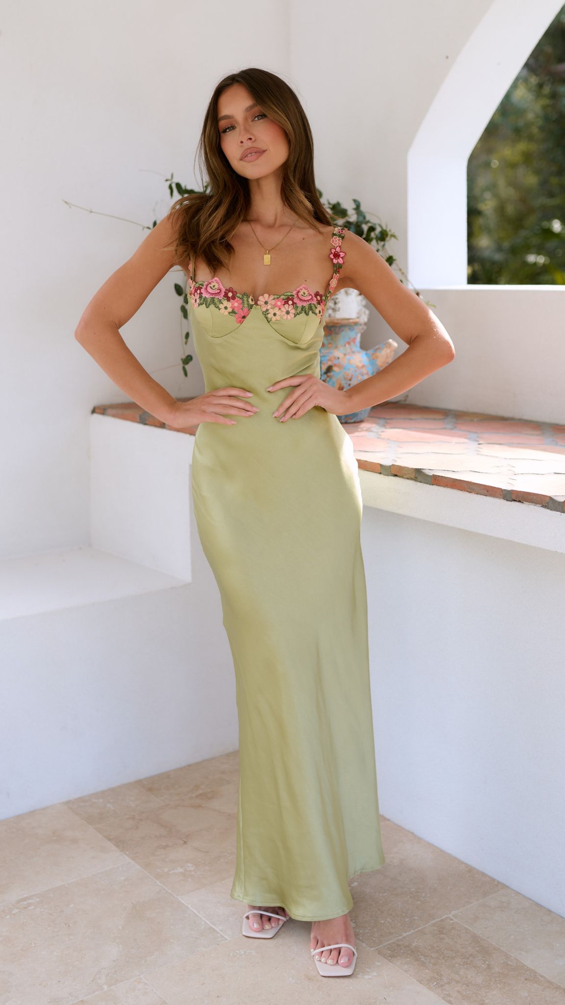 Damen Maxikleid Mit Blumenstickerei
