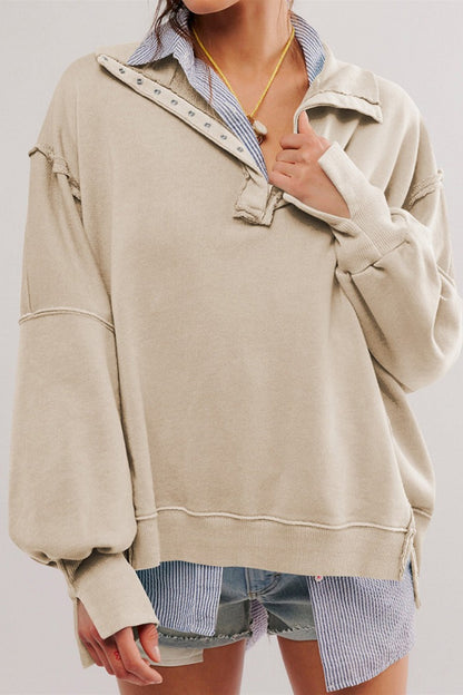 Damen Sweatshirt Oversized Mit Schlitzkragen