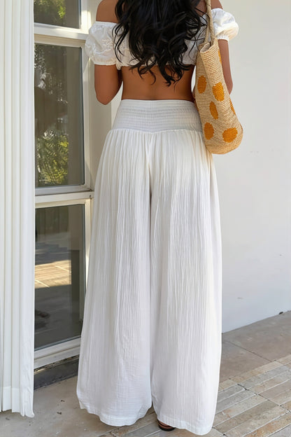 Detailansicht der Damen Wide Leg Hose aus Baumwoll-Leinen-Mix mit weichem Fall