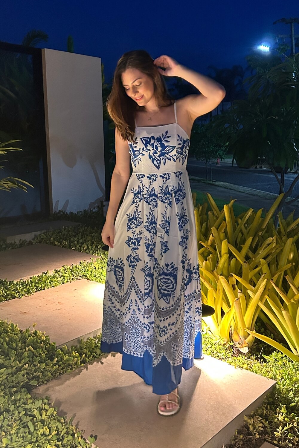 Polyester Spaghetti-Träger Midikleid Blau