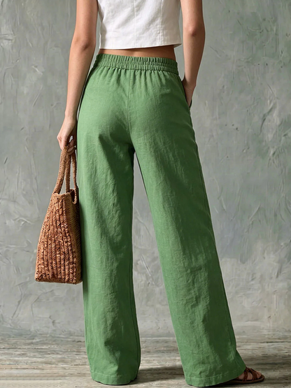 Damen High-Waist Hose in Grün mit Taschen, Seitenansicht