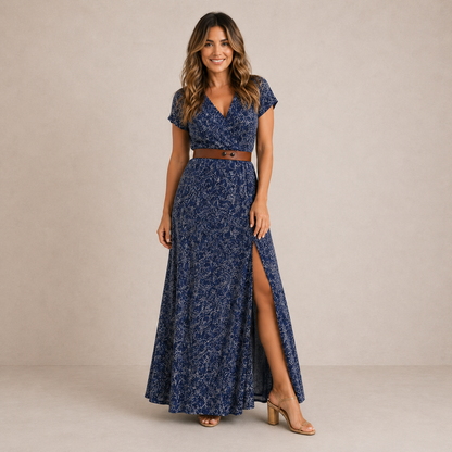 Midi-Kleid mit Boho-Print und geraffter Taille