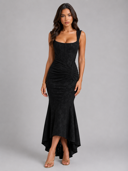 Damen Maxikleid mit Blumenmuster und Korsett für Hochzeit und festliche Anlässe