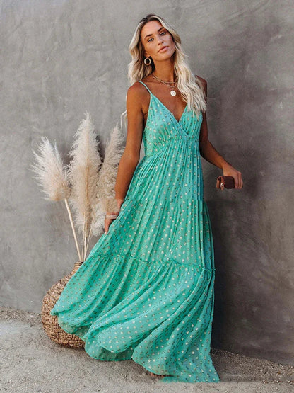 Boho Chic grünes langes Sommerkleid