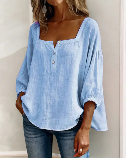 Baumwollbluse mit quadratischem Ausschnitt und langen Ärmeln